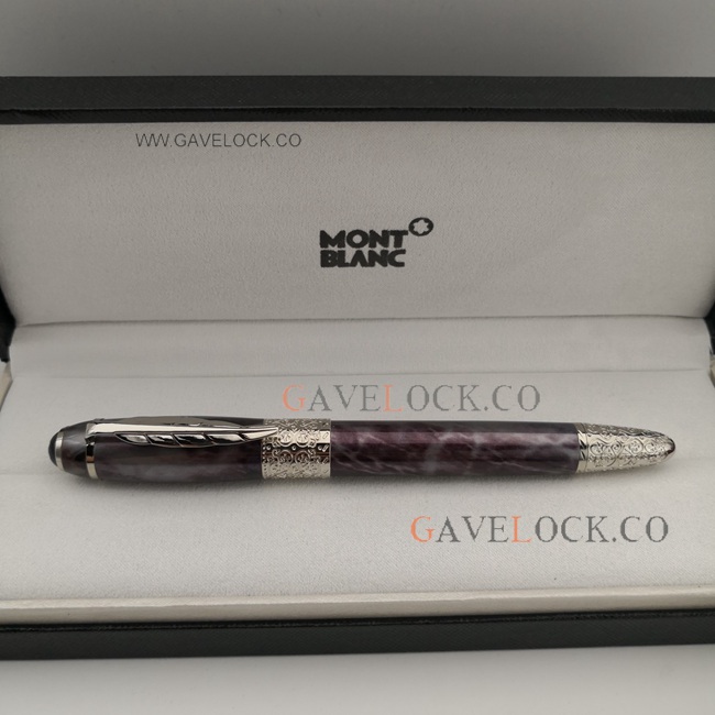 Silver and Dark Red Daniel Defoe Montblanc Rollerball Pen For Sale